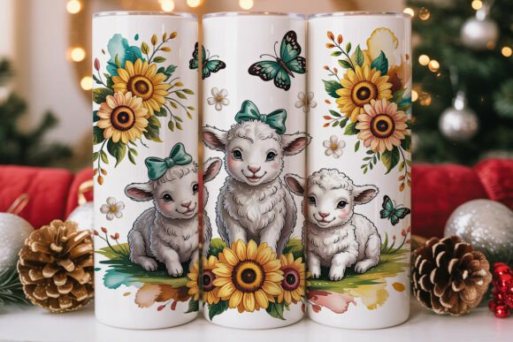 Cute Lambs Sunflowers Tumbler Wrap