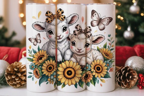 Cute Lambs Sunflowers Tumbler Wrap Design Review