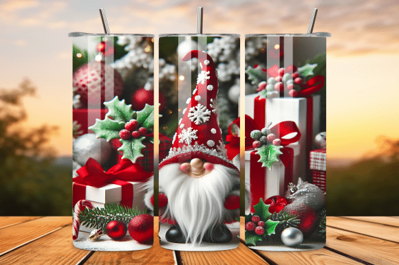 Elegant Red Christmas Gnome Tumbler Wrap