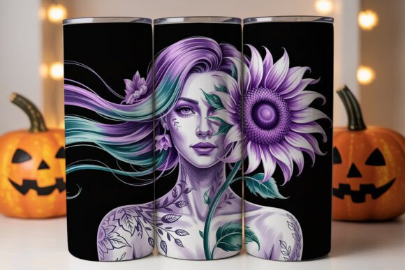 Mystical Sunflower Woman Tumbler Wrap Design