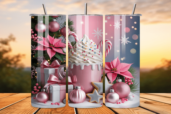 Pink Christmas Hot Cocoa Tumbler Wrap